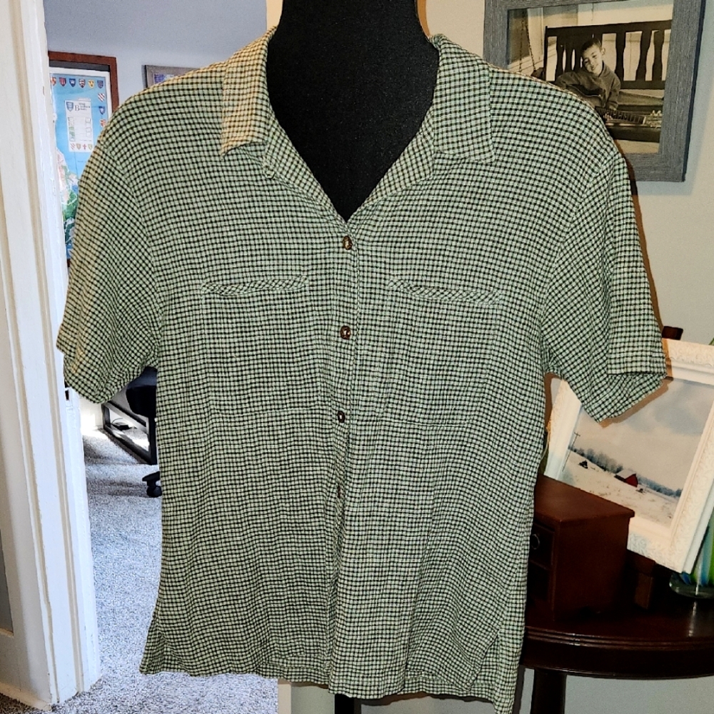 Patagonia Green and White Gingham Button-Down Shirt
